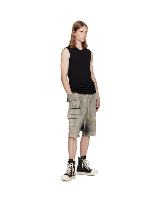 Rick Owens Gray Tan Tower Creatch Cargo Pods Shorts for men