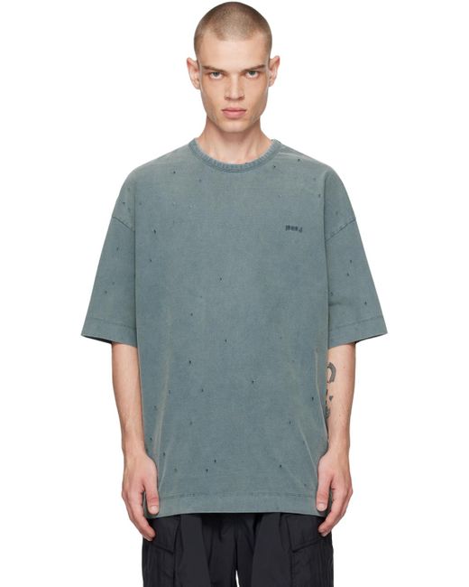 メンズ Juun.J ブルー ディストレス Tシャツ Blue