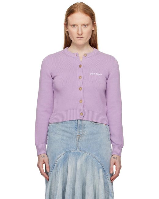 Palm Angels Purple Embroidered Cardigan