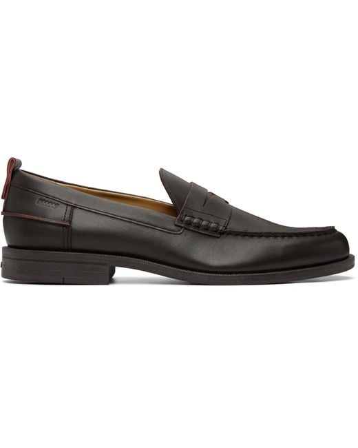 HUGO Black Leather Penny Trim Loafers for men