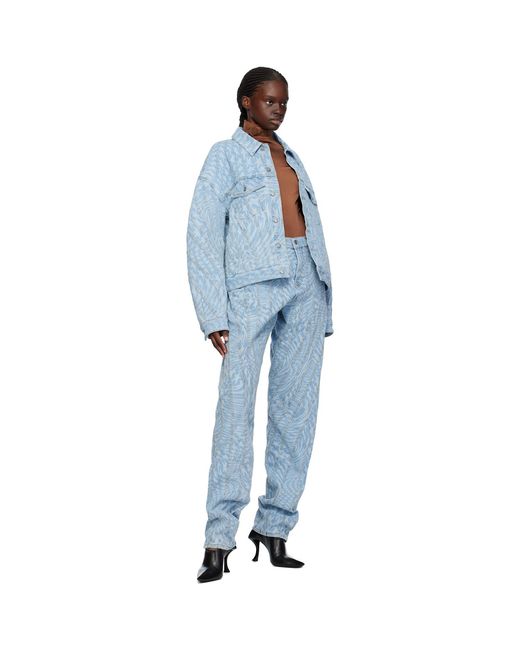 Mugler Blue Brown Mock Neck Bodysuit