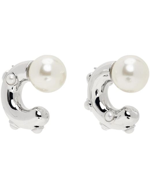 Marc Jacobs Black Silver Pearl Dot Hoop Earrings