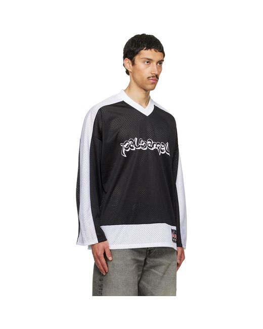 Palm Angels Black Thai Logo Mesh Loose Long-Sleeved T-Shirt for men