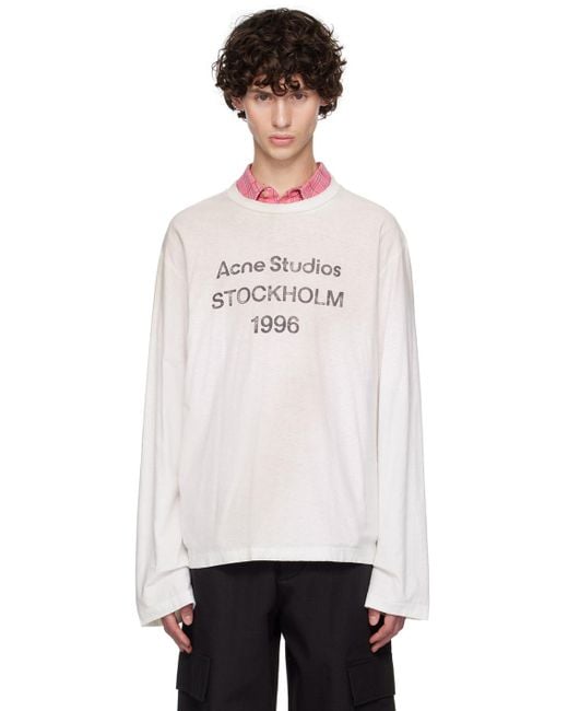 Acne White Printed Logo Long Sleeve T-shirt for men