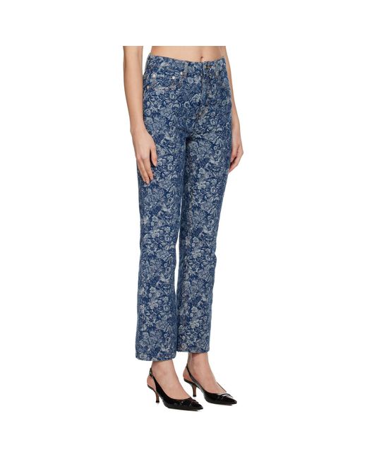 Ganni Blue Straight Tapestry Cropped Betzy Jeans