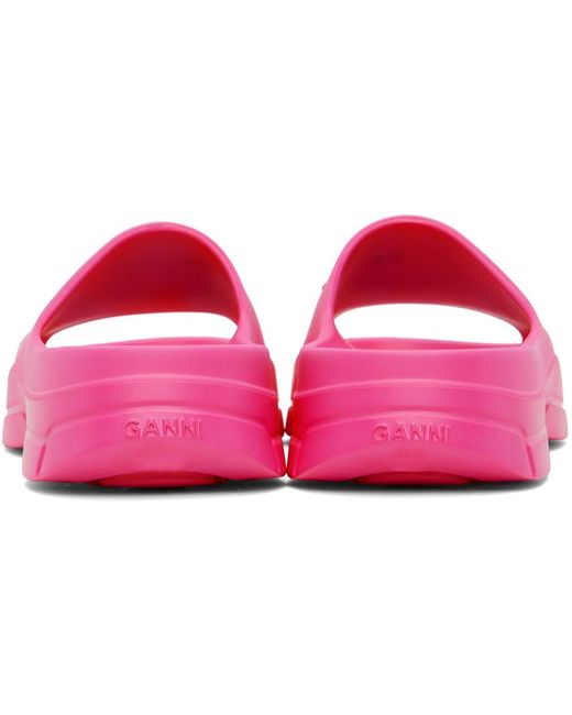Ganni Black Pink Pool Slide Sandals