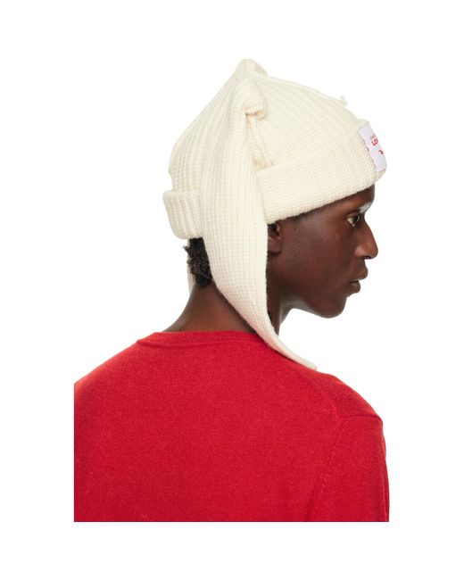 Charles Jeffrey Red Off- Chunky Rabbit Beanie for men