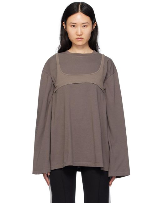 MM6 by Maison Martin Margiela Brown Taupe Numeric Signature Long Sleeve T-shirt