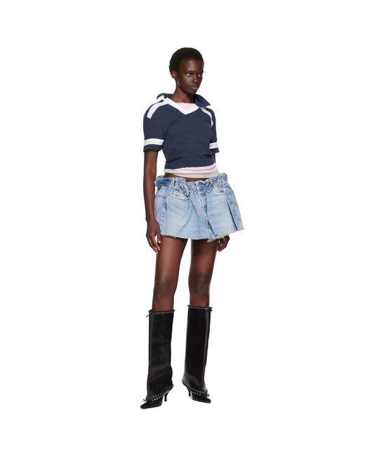 August Barron Blue Scrunch Denim Skirt
