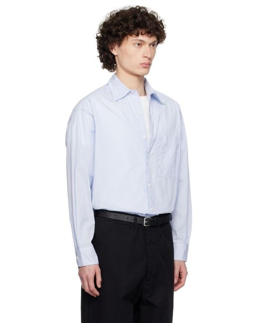 メンズ Merz B. Schwanen ホワイト＆ブルー Shirt04 シャツ White