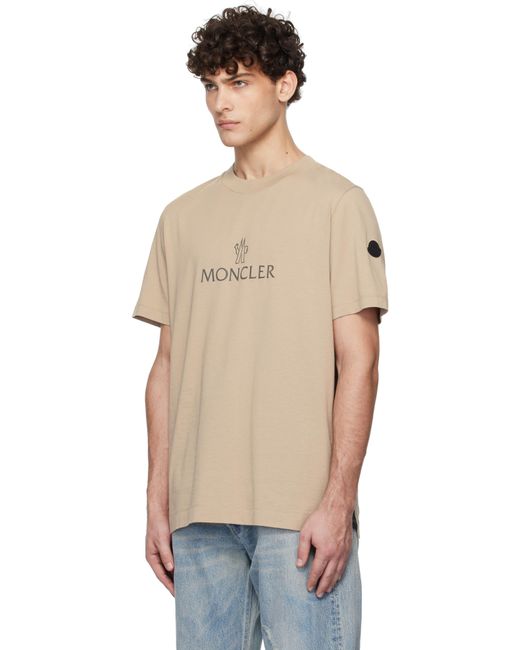 メンズ Moncler ベージュ ロゴ コットン Tシャツ Natural