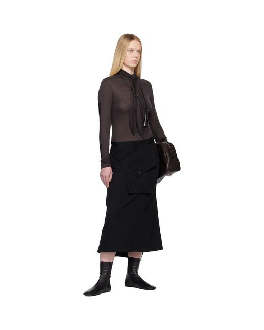 Y's Yohji Yamamoto Black Wool Gabardine Y Big Flap Midi Skirt