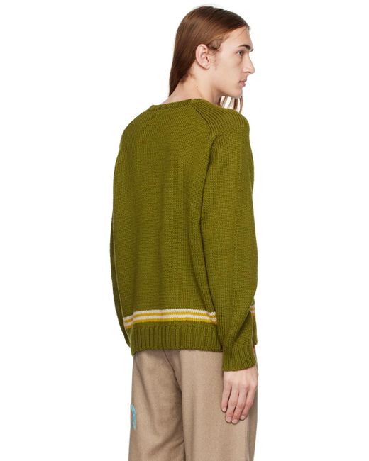 Bode Green Khaki Cattle Sweater for men