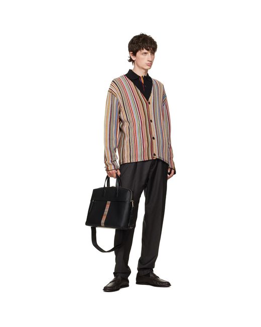 Paul Smith Black Leather 'Signature Stripe' Trim Folio Briefcase for men