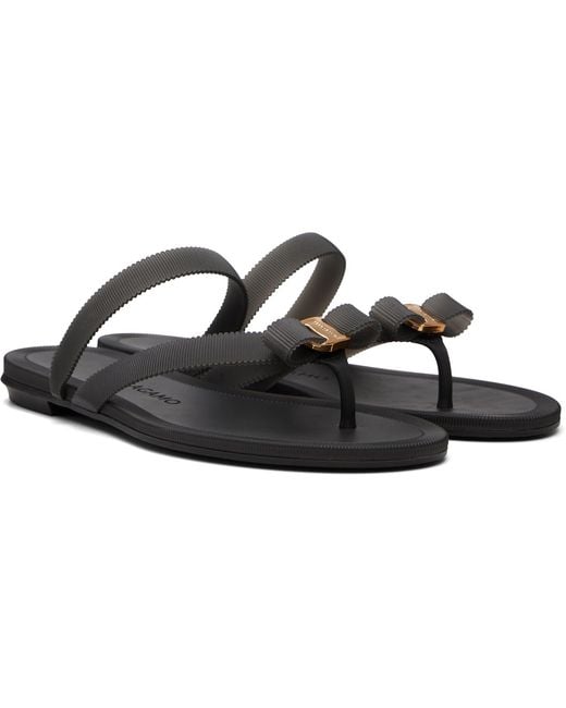 Ferragamo Black Vara Bow Jelly Thong Flat Sandals