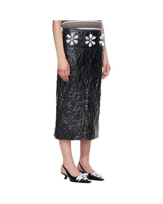 Marni Black Daisy Details Crinkled Midi Skirt