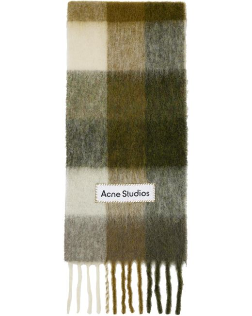 Acne Green & Taupe Checked Scarf for men