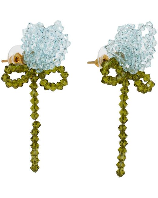 Simone Rocha Green Khaki Cluster Flower Earrings