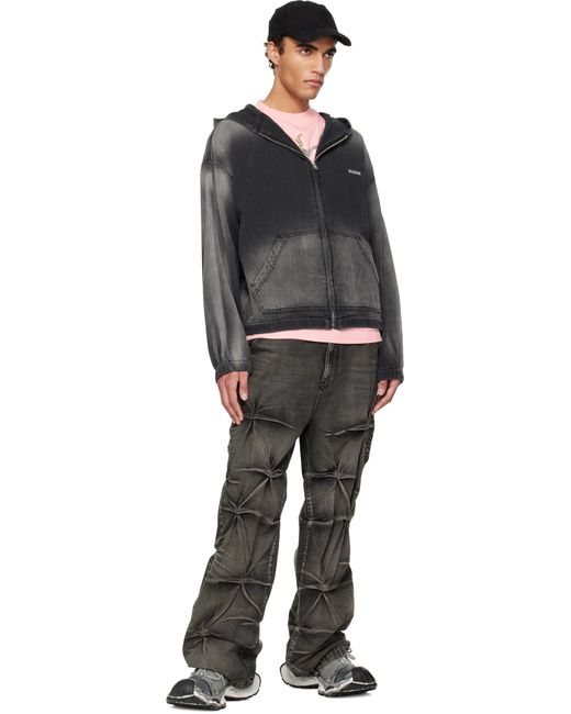 we11done Black Zip-Up Thin Denim Hoodie for men