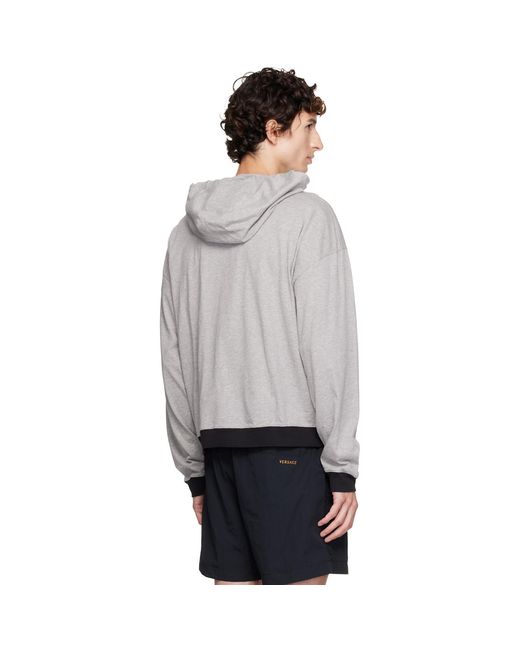 Versace Gray Printed Cotton-Jersey Hoodie for men