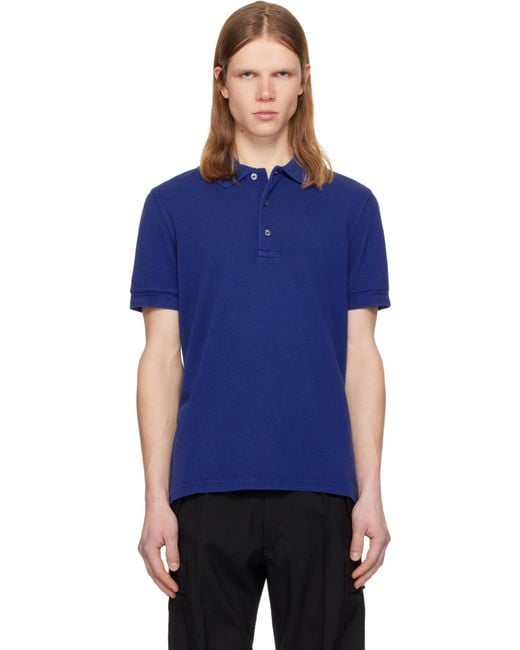 Tom Ford メンズ ブルー ネイビー Piquet ポロシャツ 【公式通販】