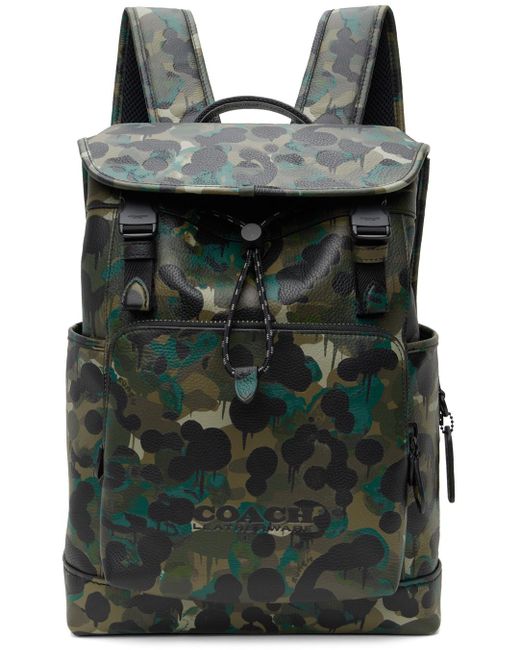COACH Leather Green & Black League Flap Backpack for Men Lyst