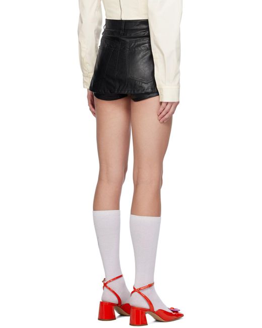 Pushbutton Black Solid Faux-leather Skort