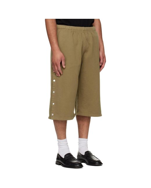 Les Tien Green Khaki Part Snap Shorts for men