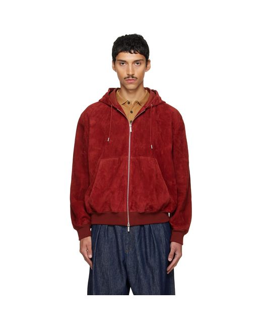Ferragamo Red Burgundy Suede Blouson Hoodie for men