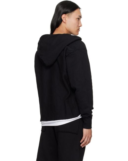 Les Tien Black Heavyweight Raw Cropped Hoodie for men