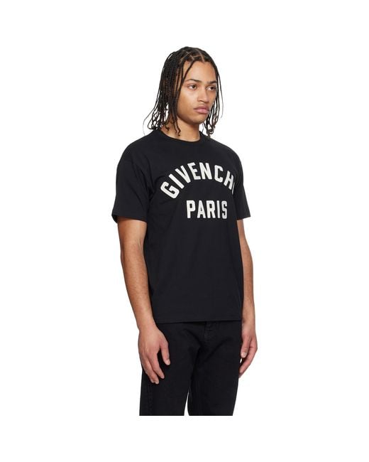 Givenchy Black Cotton Paris' Embroidery T-Shirt for men