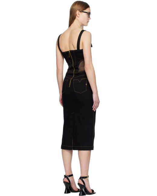 Versace Black Baroque Buckle Denim Midi Dress
