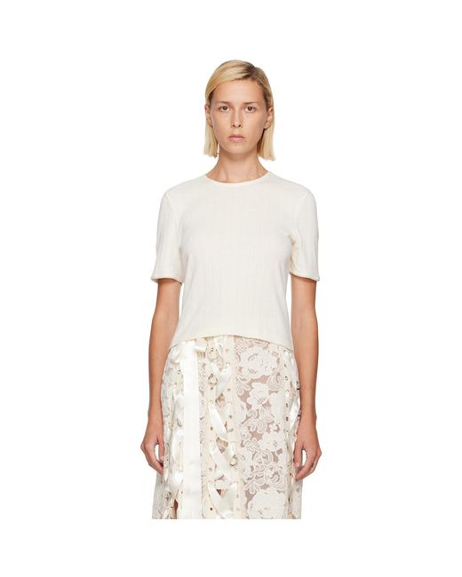 Simone Rocha White Off- Cropped Pointelle T-Shirt