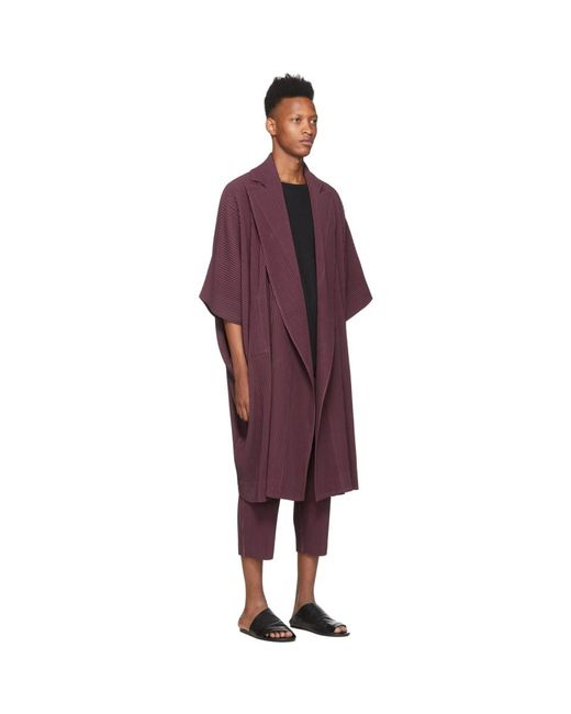 Homme Plissé Issey Miyake Purple Kimono Coat for Men | Lyst