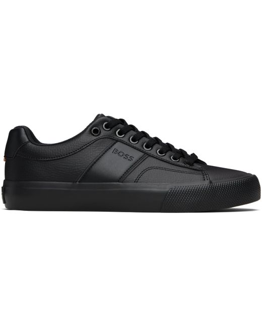 Boss Black Faux-Leather Contrast Backtab Sneakers for men