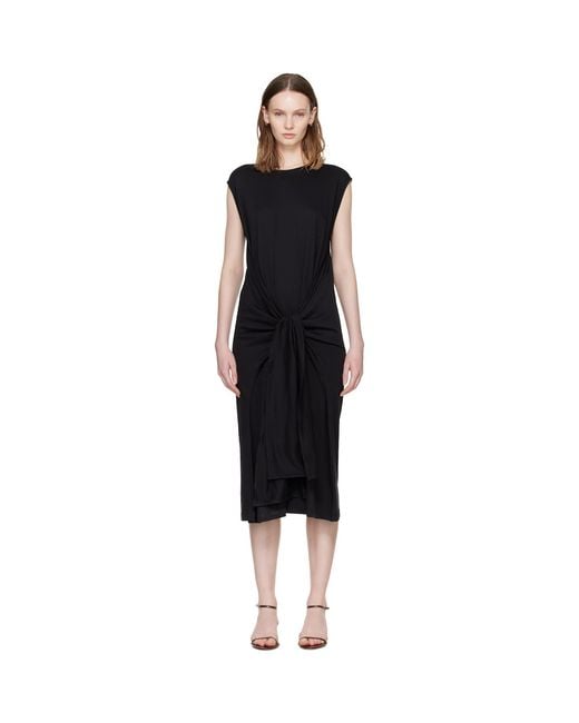 Totême Black Tie-Waist Jersey Midi Dress