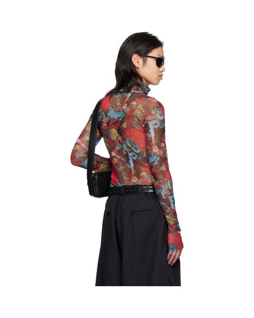 Lu'u Dan Red Masked Mesh Turtleneck for men