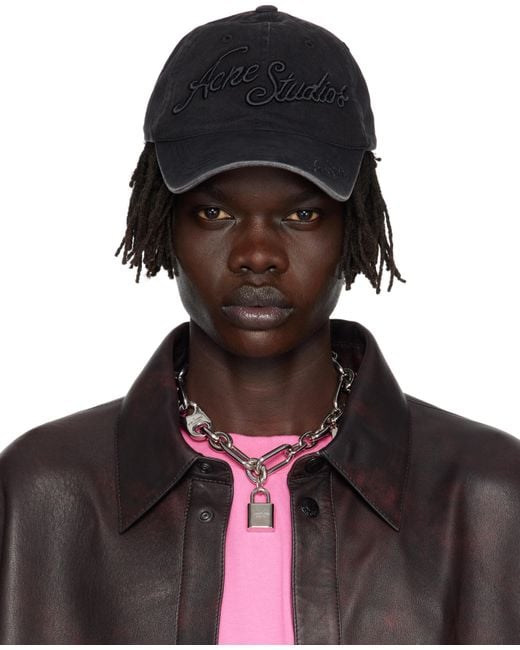 Acne Studios メンズ ブラック ロゴ キャップの通販はau PAY