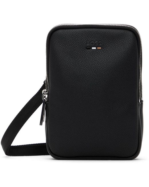 Boss Black Faux Leather Neck Pouch for men