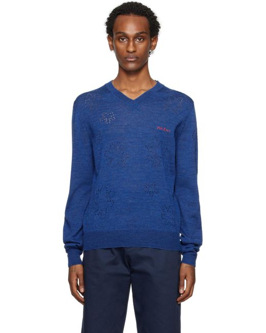 Marni Blue V-neck Sweater for men