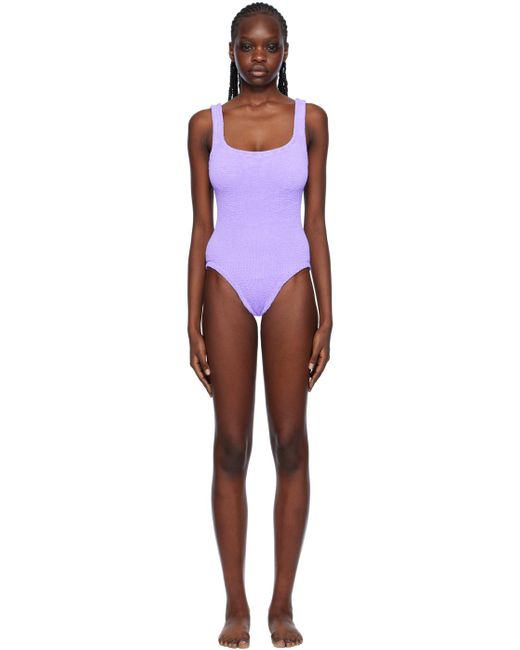 Hunza G Black Purple Square Neck Swimsuit