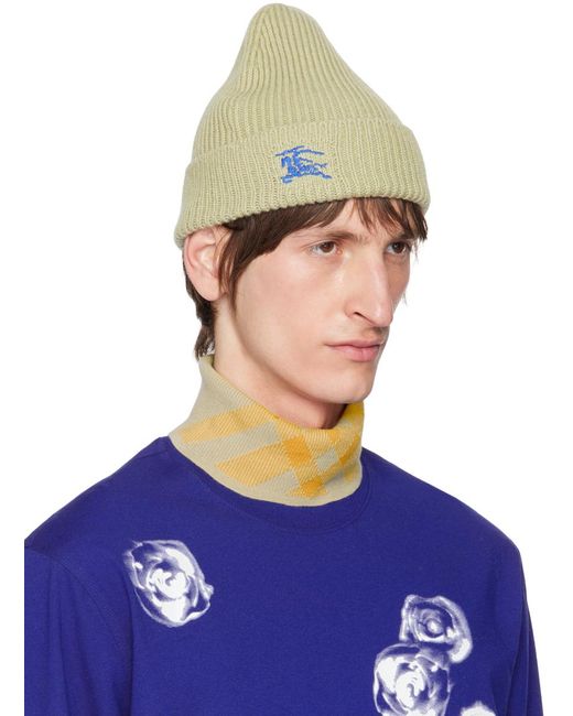 Burberry Blue Taupe Ribbed Cashmere Beanie for men