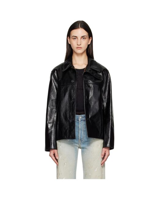 Commission Black Curve Flap Leather Jacket