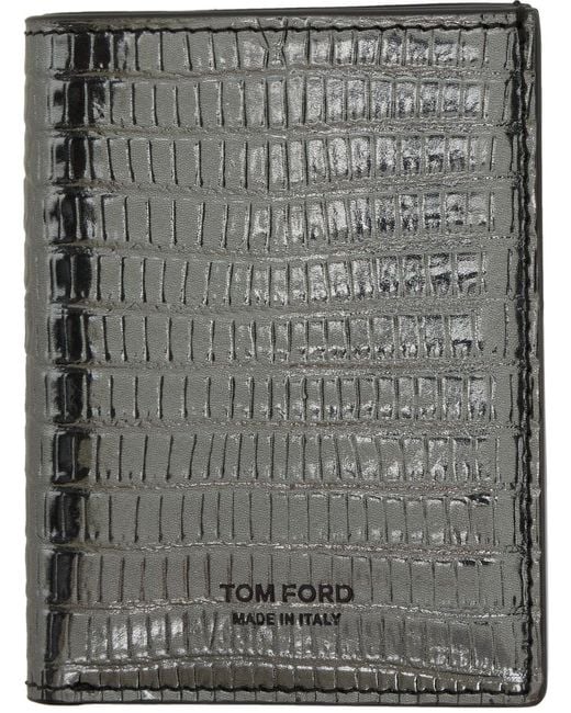 メンズ Tom Ford ガンメタル Tejus T Line 二つ折りカードケース Gray