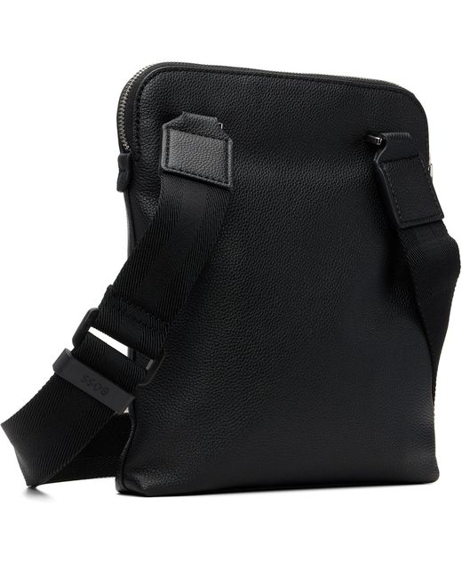 Boss Black Faux-Leather Messenger Bag for men