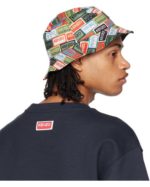 KENZO Blue Reversible Multicolor Paris Label Hat for men