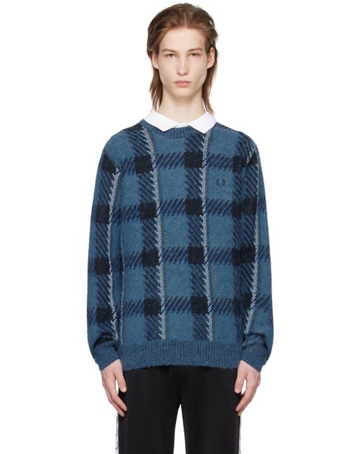 Fred Perry Blue Glitch Tartan Sweater for men