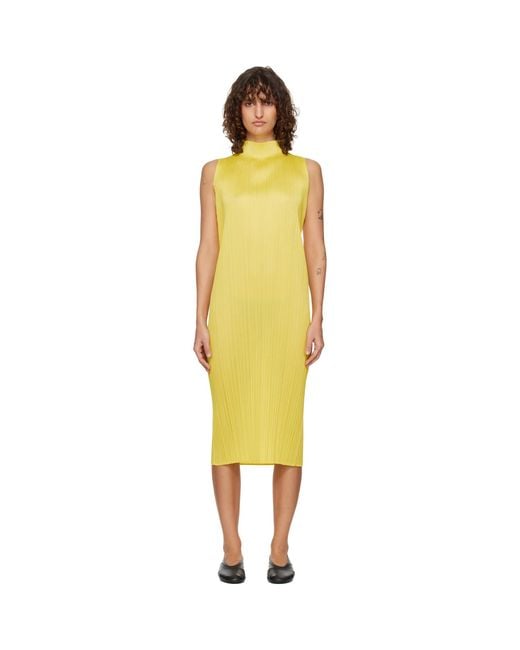 Pleats Please Issey Miyake Yellow Monthly Colors April Midi Dress