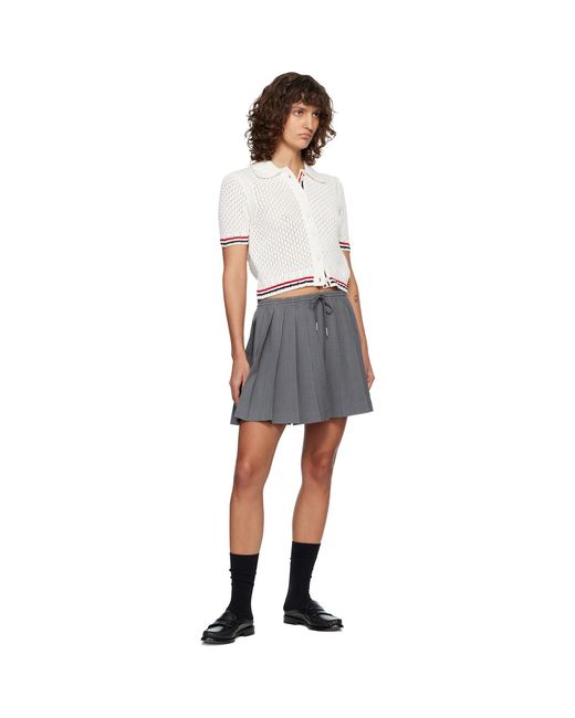 Thom Browne Black Wool Seersucker Drawstring Pleated Miniskirt