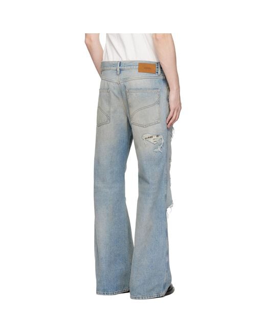 Amiri Blue Checkered Repair Bootcut Jeans for men